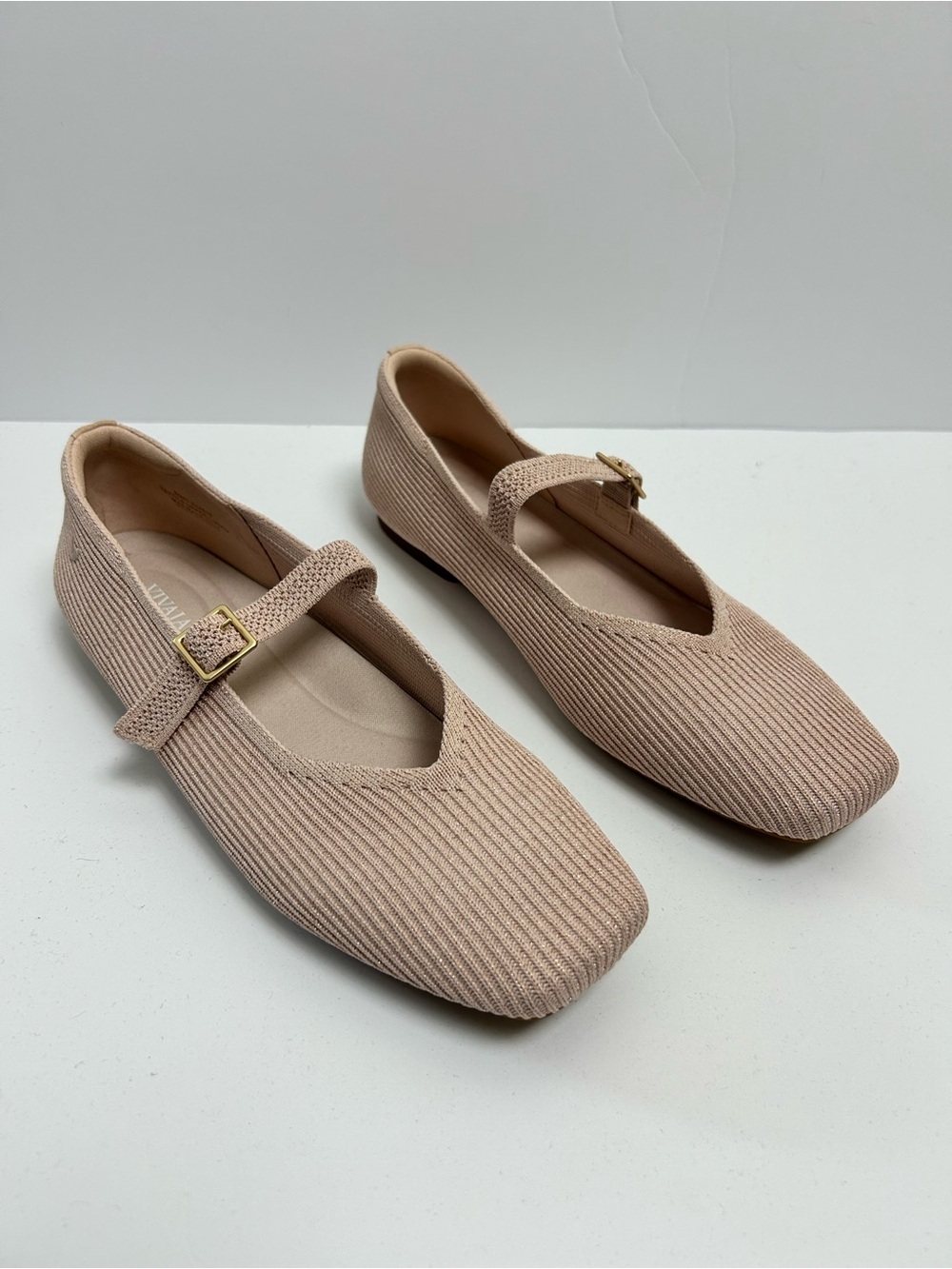 Vivaia Margot Mary Jane Rose Gold Square-Toe Ballet Flats Knit Shimmer 10